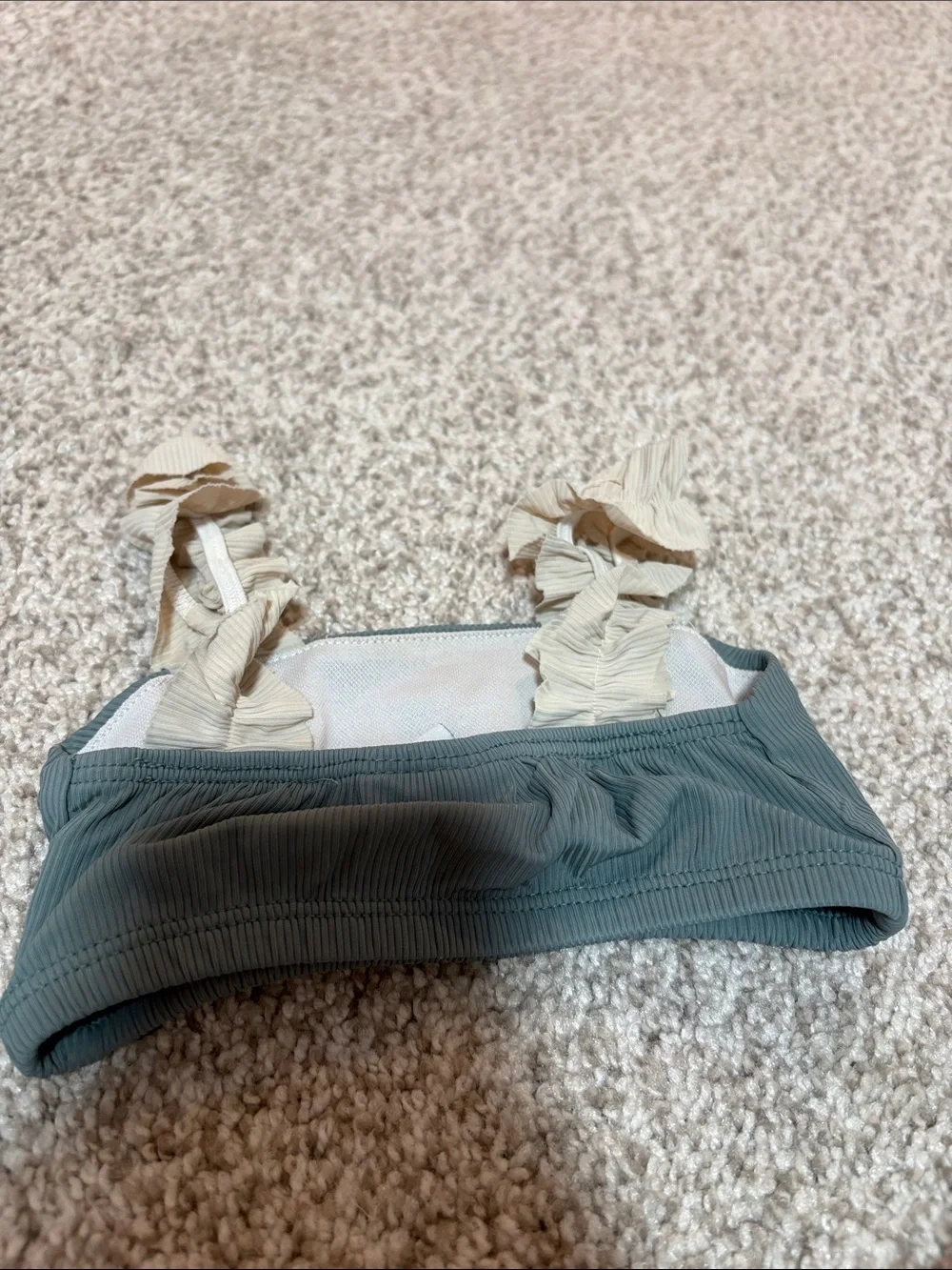 Ribbed Two-Piece Kids Bikini in Sage Green with Cream Accents